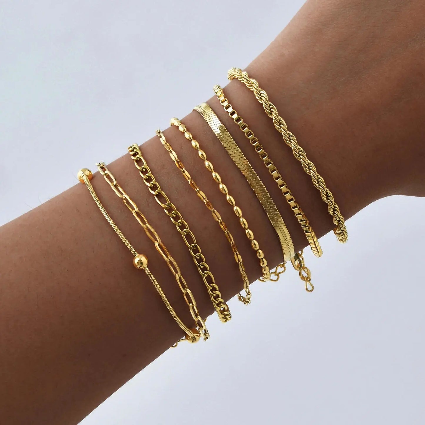 Non-Tarnish Stainless Steel Herringbone Bracelet – Gold Plated Waterproof Stackable Chain Bracelet for Women | Fashion Jewelry Gift