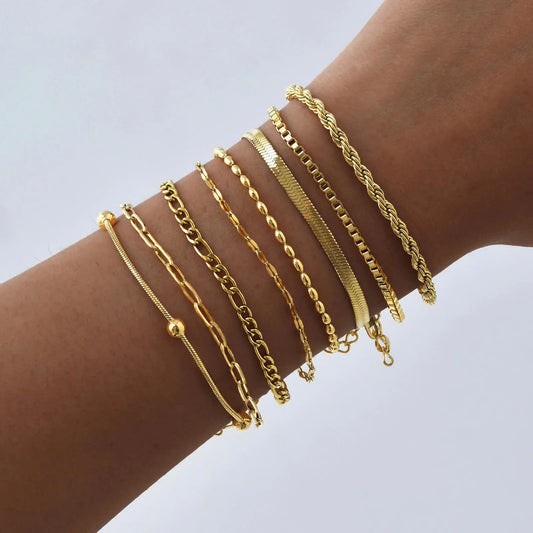 Pulsera de espiga de acero inoxidable que no se empaña – Pulsera de cadena apilable impermeable bañada en oro para mujer | Regalo de joyería de moda