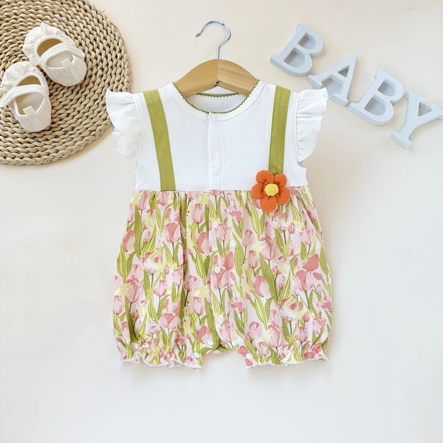Pelele de verano para bebé recién nacido – Body de manga corta de algodón suave con estampado de dibujos animados para bebés y niñas (3-18 meses)