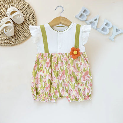 Pelele de verano para bebé recién nacido – Body de manga corta de algodón suave con estampado de dibujos animados para bebés y niñas (3-18 meses)