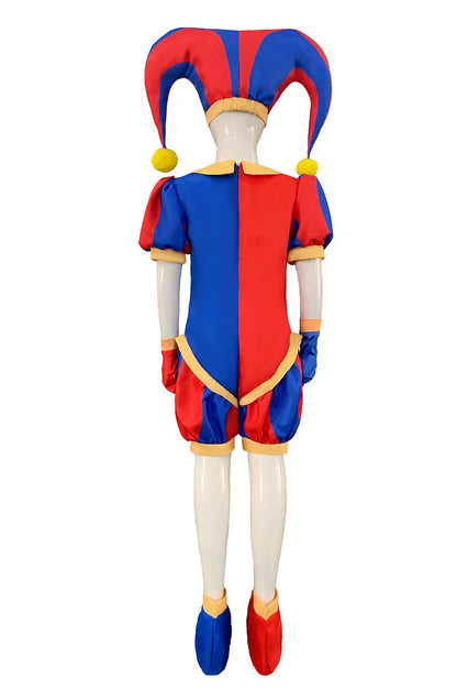 Halloween Circus Clown Cosplay Costumes with Hat Shoe Covers Gloves for Men Women Stage performance Carnival Jumpsuit Outfits