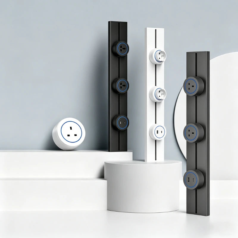 Surface-Mounted Track Socket – Movable Wall-Mounted Power Outlet Track for British, American & European Standard Plugs