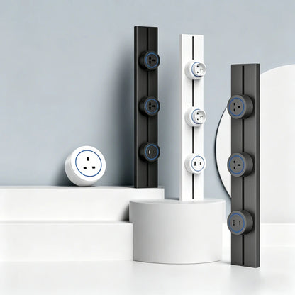 Surface-Mounted Track Socket – Movable Wall-Mounted Power Outlet Track for British, American & European Standard Plugs
