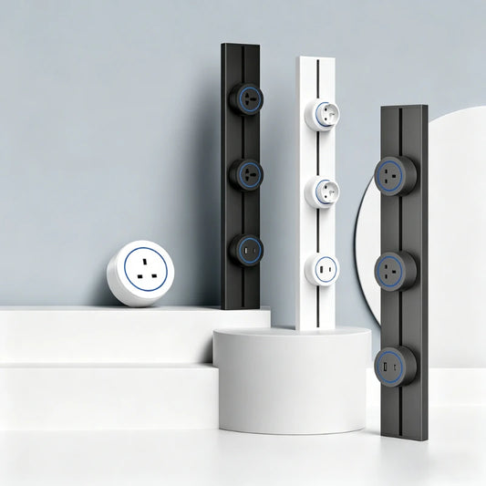 Surface-Mounted Track Socket – Movable Wall-Mounted Power Outlet Track for British, American & European Standard Plugs
