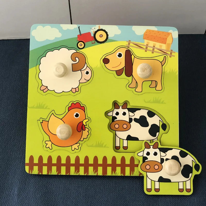 Montessori Wooden Building Blocks Color & Shape Matching Puzzle Educational Toy for Kids