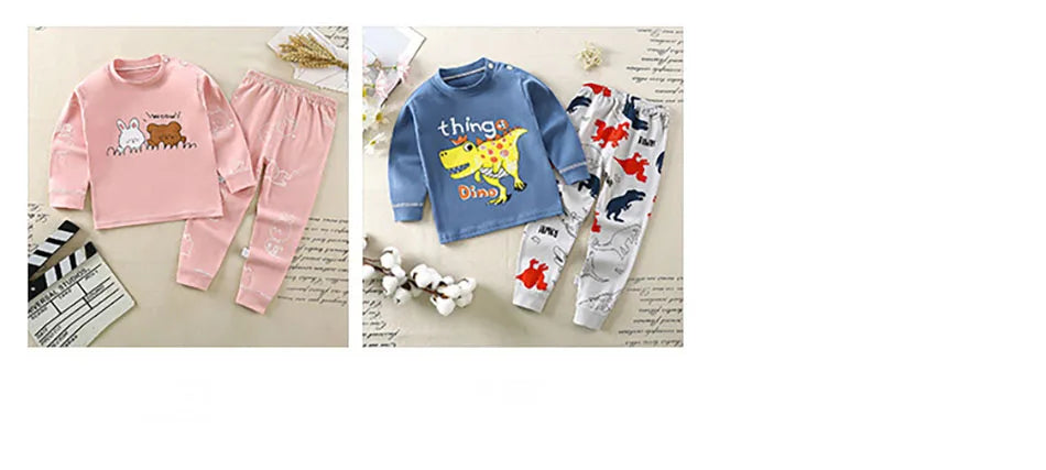 Conjunto de pijama de algodón para niños – Ropa de dormir de dibujos animados de otoño invierno para niños y niñas, conjunto de ropa de descanso suave para niños, ropa de noche acogedora y conjunto para el hogar para un sueño cómodo
