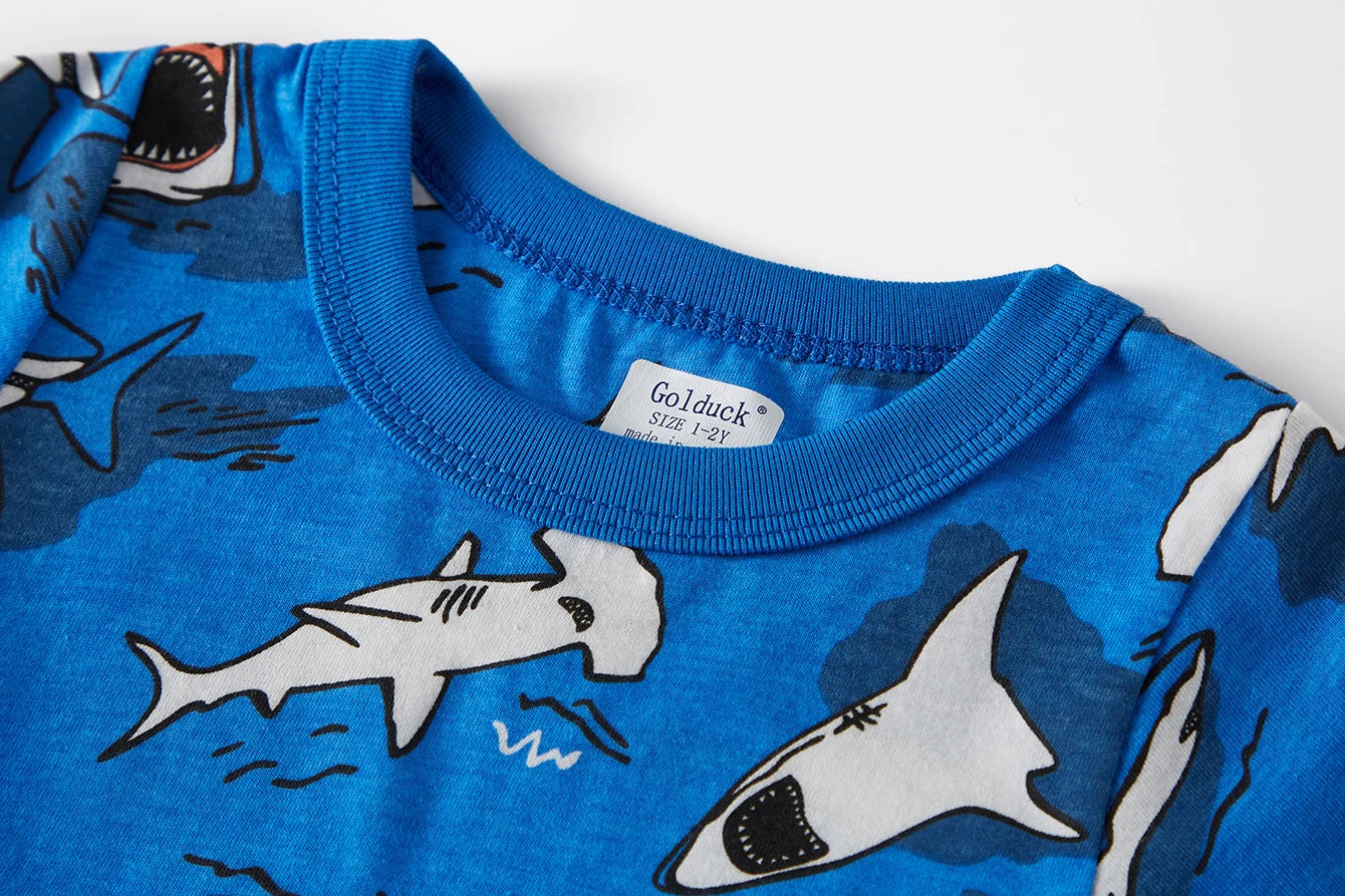 Boys 100% Cotton Shark Pajama Set Breathable Summer Short Sleeve PJs for Toddlers 1–8 Years