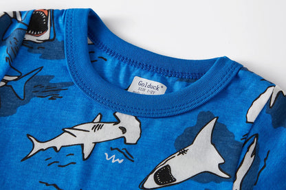 Boys 100% Cotton Shark Pajama Set Breathable Summer Short Sleeve PJs for Toddlers 1–8 Years
