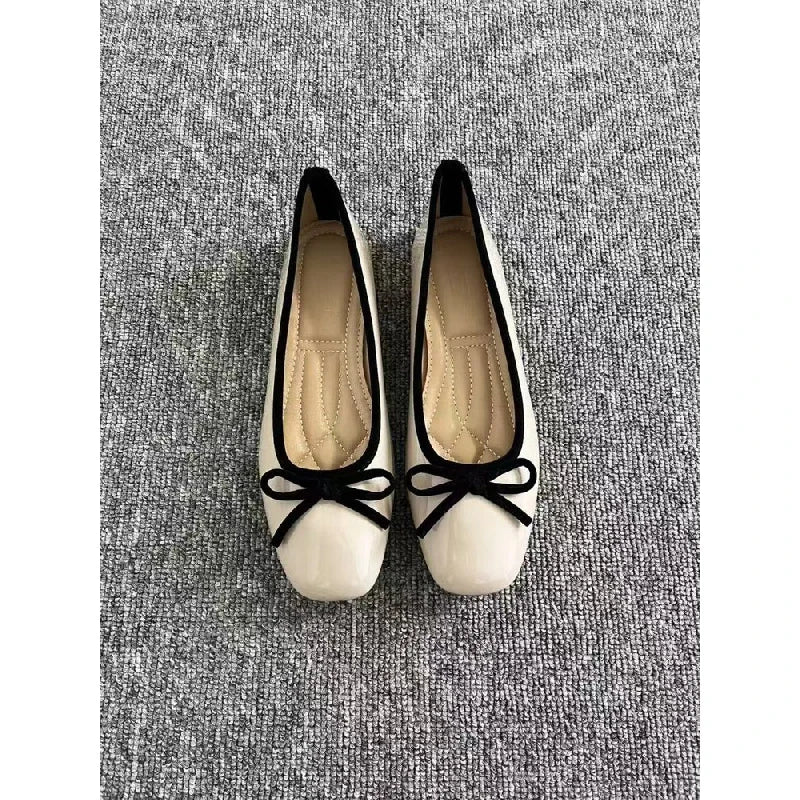 Women's Patent Leather Ballet Flats – Square Toe Bow Slip-On Shoes, Soft Sole Casual Flats for Spring & Summer