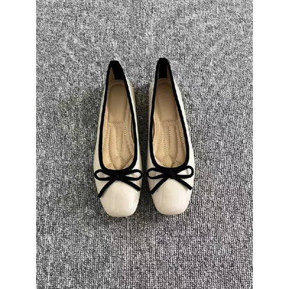 Women's Patent Leather Ballet Flats – Square Toe Bow Slip-On Shoes, Soft Sole Casual Flats for Spring & Summer