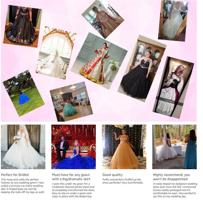 Enagua de boda de crinolina de 6 aros – Enagua larga blanca para vestido de baile, capa de soporte de falda de medio deslizamiento para vestido de novia, accesorios de boda para vestidos de princesa y vestidos formales