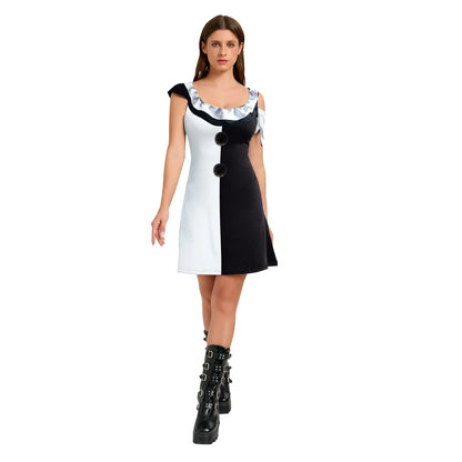 Women’s Halloween Clown Dress – Terrifier 3-Inspired Horror Cosplay Costume with Bloody 3D Print Design for Parties, Carnival & Fancy Dress