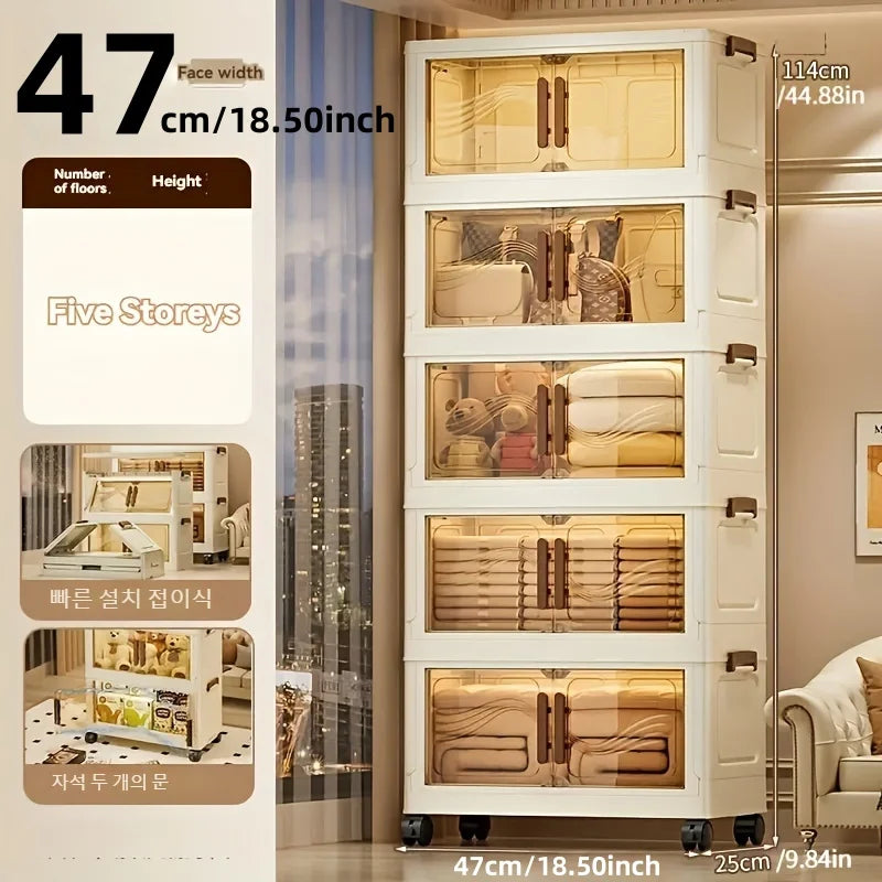 Caja de almacenamiento plegable con puerta transparente – Organizador grande y duradero para ropa, libros, juguetes y almacenamiento en el hogar