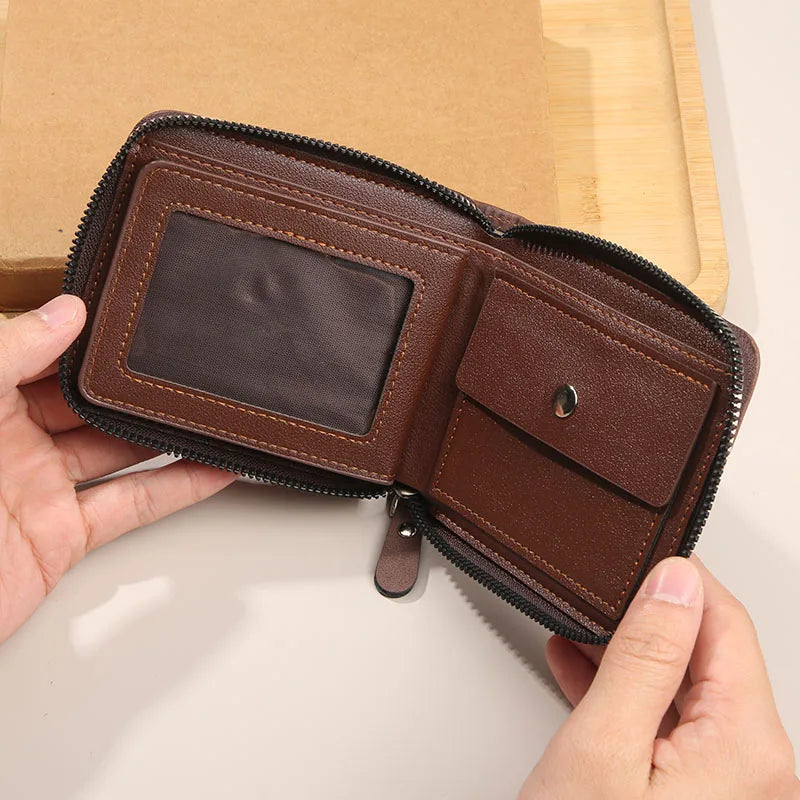 Cartera Trifold Retro de Cuero PU para Hombre con Monedero de Cremallera y Cierre de Hebilla