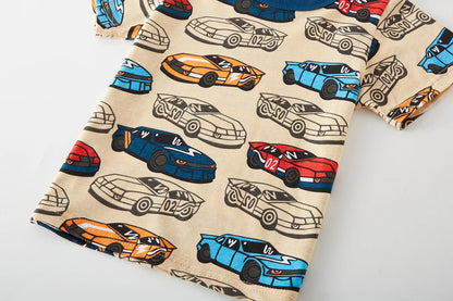 Boys 100% Cotton Car Print Pajama Set Soft Short Sleeve 2-Piece Sleepwear for Kids 1–8 Years