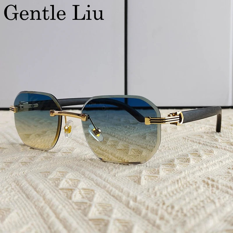 Vintage Square Rimless Sunglasses for Men – Frameless Punk Eyewear with UV400 Lenses, Trendy 2026 Fashion Glasses