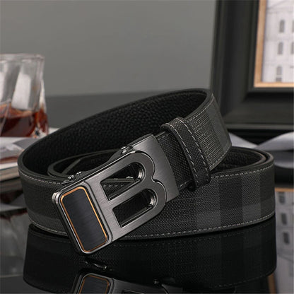 Men's Genuine Leather & Canvas Belt 3.4cm Classic Buckle Casual Jeans Waist Belt
