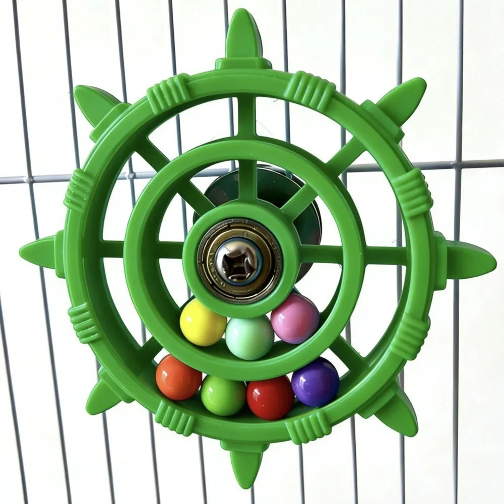 Rudder-Shaped Parrot Spinner Toy – Colorful Bead Rattle & Bite-Resistant Interactive Spinning Wheel Bird Cage Toy