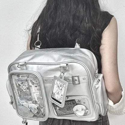 Bolso Harajuku Ita para Mujer – Bandolera de Piel Sintética de 20cm para Exhibición de Muñecos y Pines, Bolso Cruzado Preppy de Gran Capacidad, Bolso de Moda Kawaii para Uso Diario, Escuela y Viajes