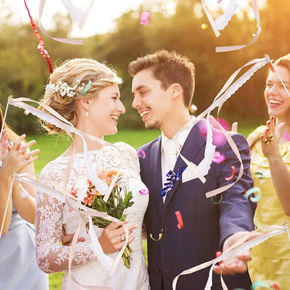 White Ribbon Wand with Bells – Fairy Streamer Stick for Weddings, Parties & Celebrations