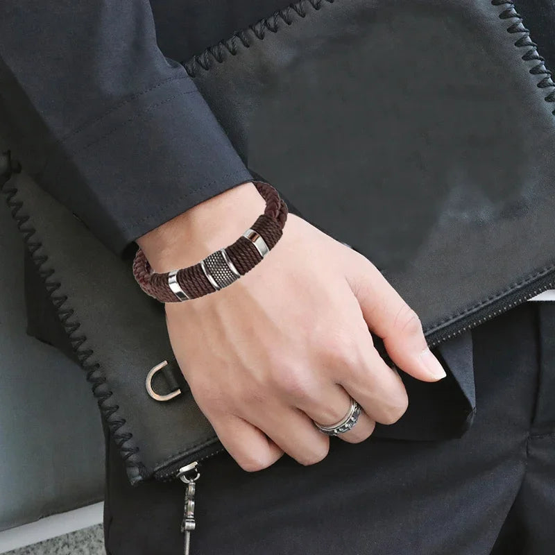 Luxury Vintage Leather Bracelet for Men – Multi-Layer Brown Leather & Stainless Steel Bead Wrist Bangle | Fashion Jewelry Gift