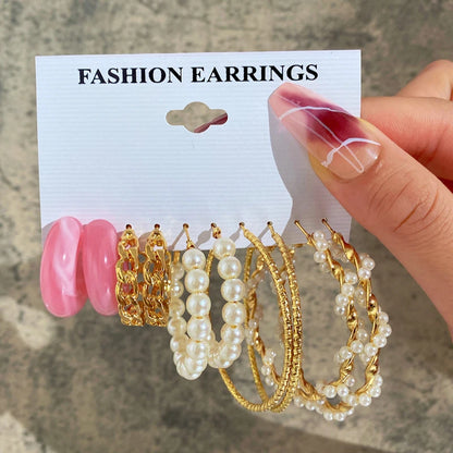 Boucles d'oreilles créoles dorées grand cercle pour femmes, ensemble bohème vintage, perle, cœur, zircon, clous, bijoux cadeau