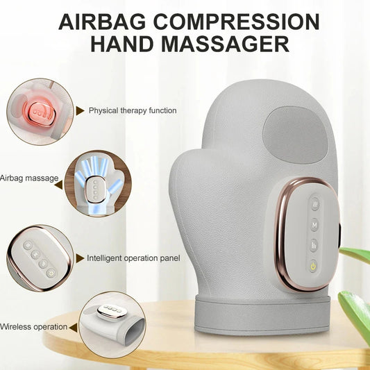 Electric Hand Massager Gloves – Airbag Compression, Vibration & Heat, Portable Hand, Finger & Wrist Massage Device for Relaxation