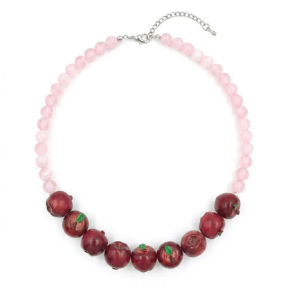 Colorful 3D Fruit Beaded Necklace – Multicolor Exaggerated Chain with Pomegranate, Strawberry & Tomato Designs, Statement Fashion Jewelry