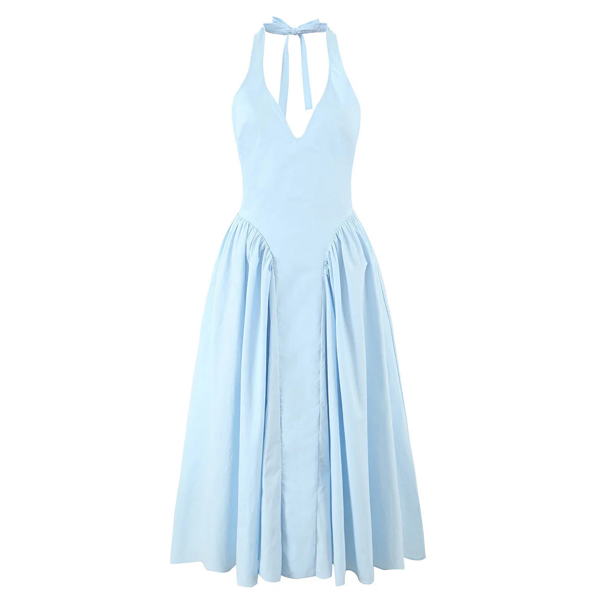 YENKYE Women’s Sexy Backless Green Halter Midi Dress Elegant Low Waist A-Line Cotton Summer Evening Party Robe