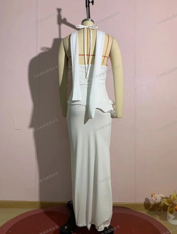 Women’s 2026 Spring Halter Neck Backless Long Dress Slim Fit Hip Hugging Elegant Sexy Solid Color