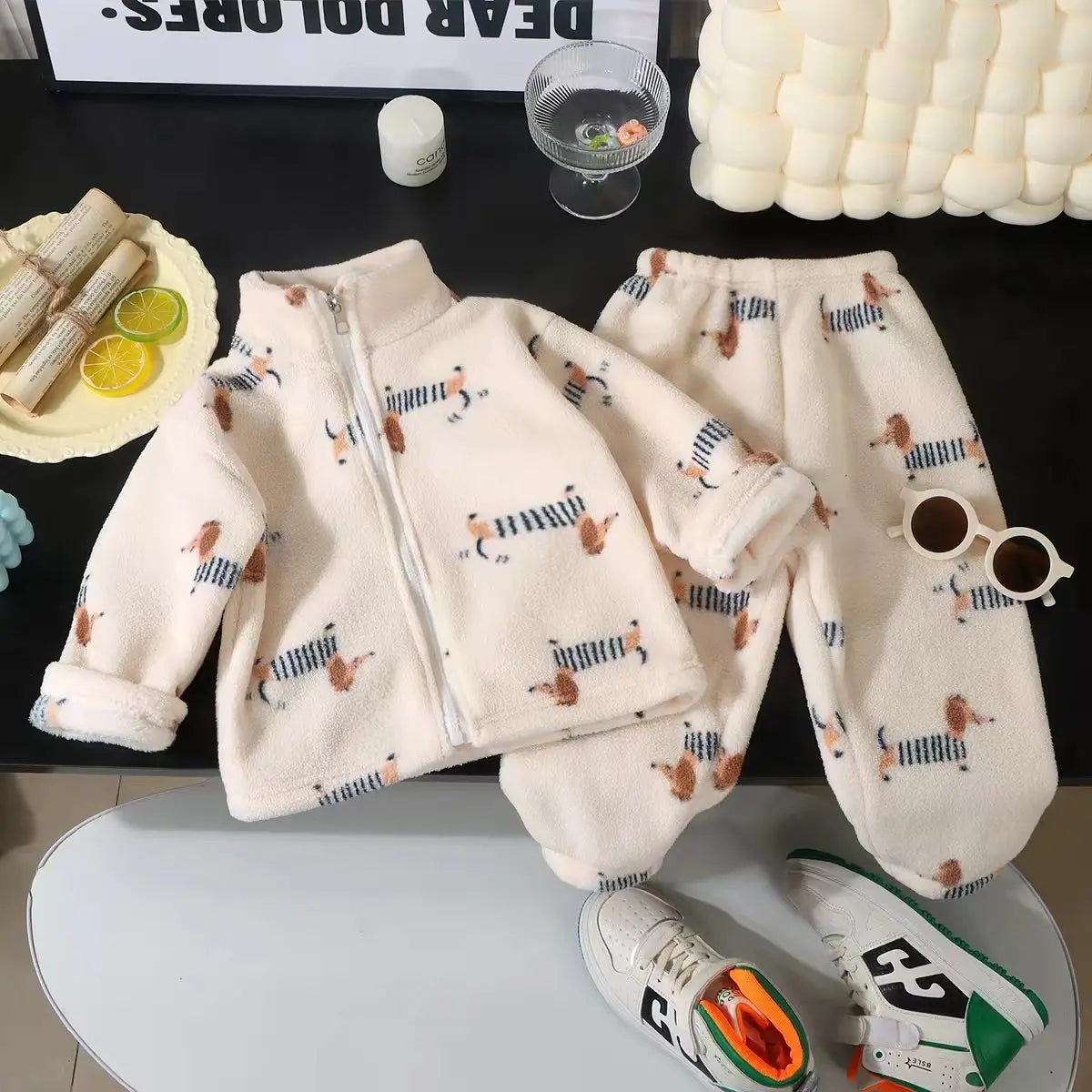 Kids Flannel Pajama Set 2-Piece, Thick Warm Winter Sleepwear for Boys and Girls, Floral and Leopard Print Zipper Top with Matching Pants