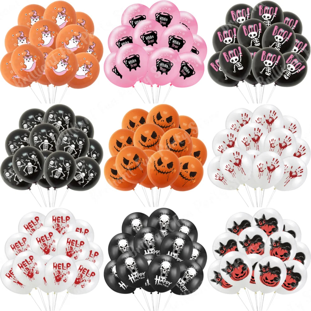 12-Inch Halloween Latex Balloons – Black, Orange, White & Pink Balloons for Halloween Parties, Holiday Events, Party Favors & Decorations