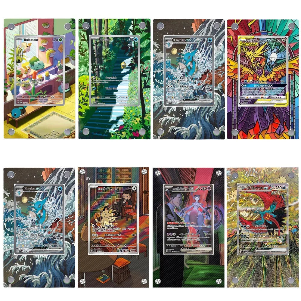Expositor de metacrilato para cartas Pokémon – Psyduck, Bulbasaur, Mewtwo, Charmander y soporte protector para cartas de personajes