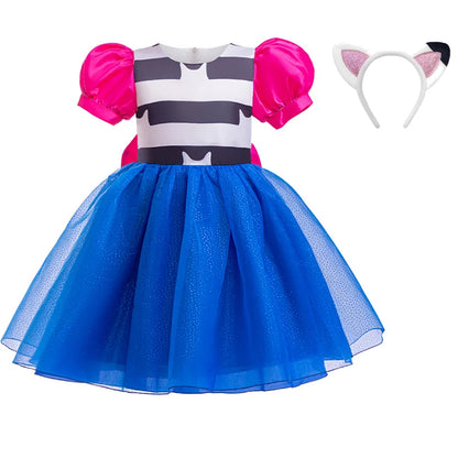 Kids Girls Cartoon Cat Princess Cosplay Dress – Puff Sleeve Bow Tulle Gown for Carnival, Halloween & Birthday Party Outfit