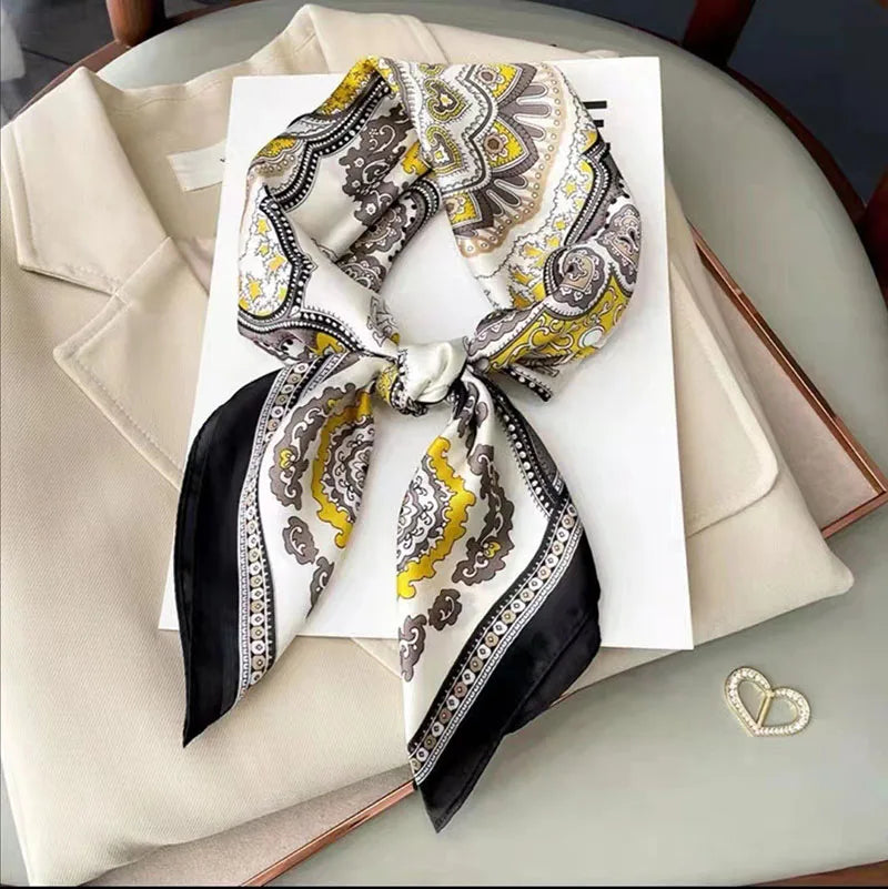 Women's Luxury Satin Silk Feel Square Scarf Printed Hair Scarf Neckerchief Bandana Hijab Wrap