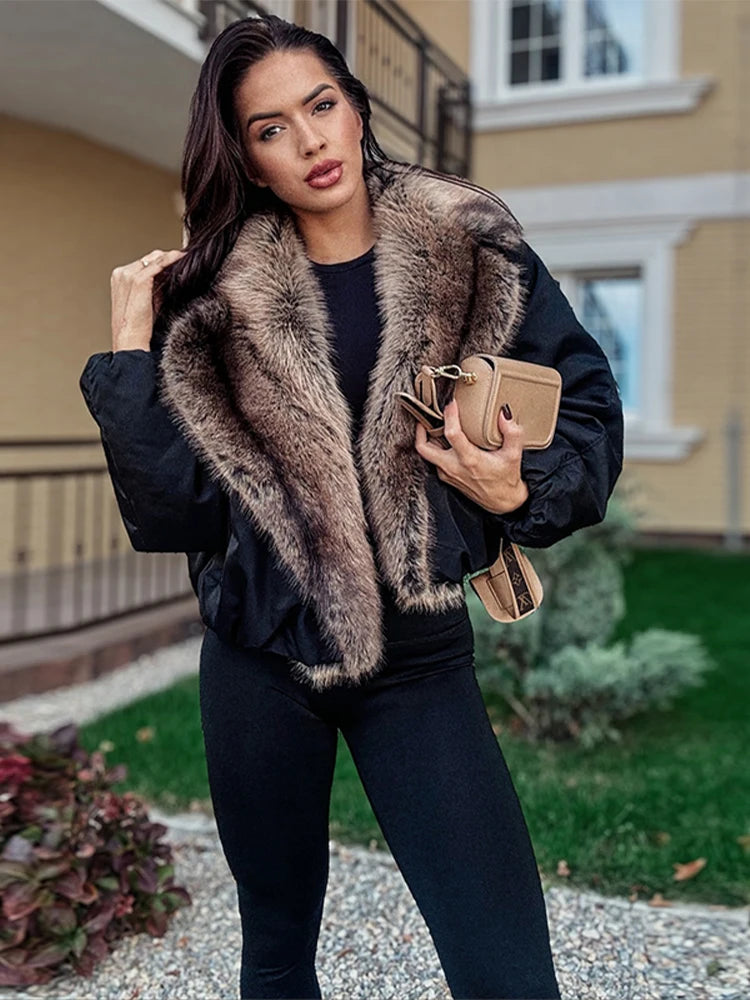 Women’s PU Leather Short Jacket – Contrast Fur Collar Double-Breasted Warm Coat, Stylish Autumn & Winter Outerwear