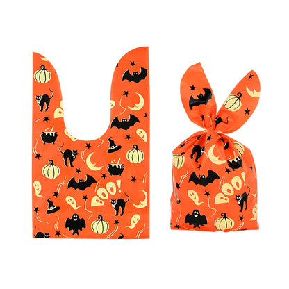 25/50PCS Halloween Candy Bags – Rabbit Ear Pumpkin Plastic Treat Bags for Candy, Cookies & Desserts, DIY Packaging for Kids’ Halloween Parties