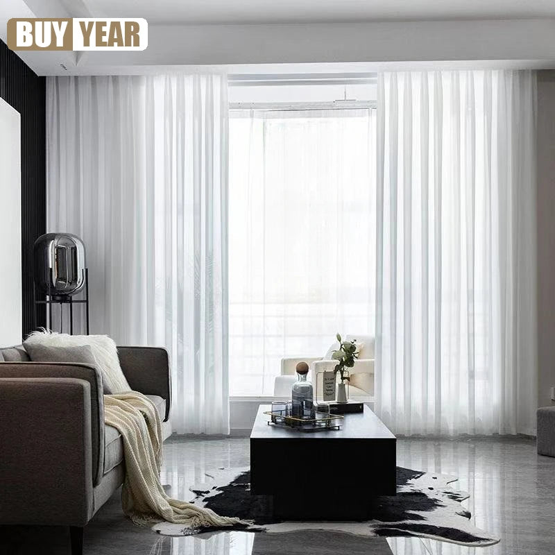 Premium Sheer Voile Curtains – White Linen-Look Window Panels for Bedroom & Living Room