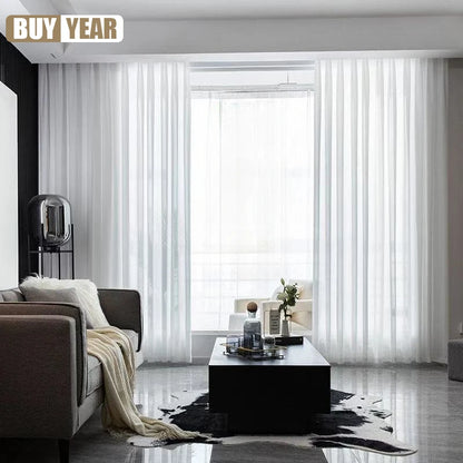 Premium Sheer Voile Curtains – White Linen-Look Window Panels for Bedroom & Living Room