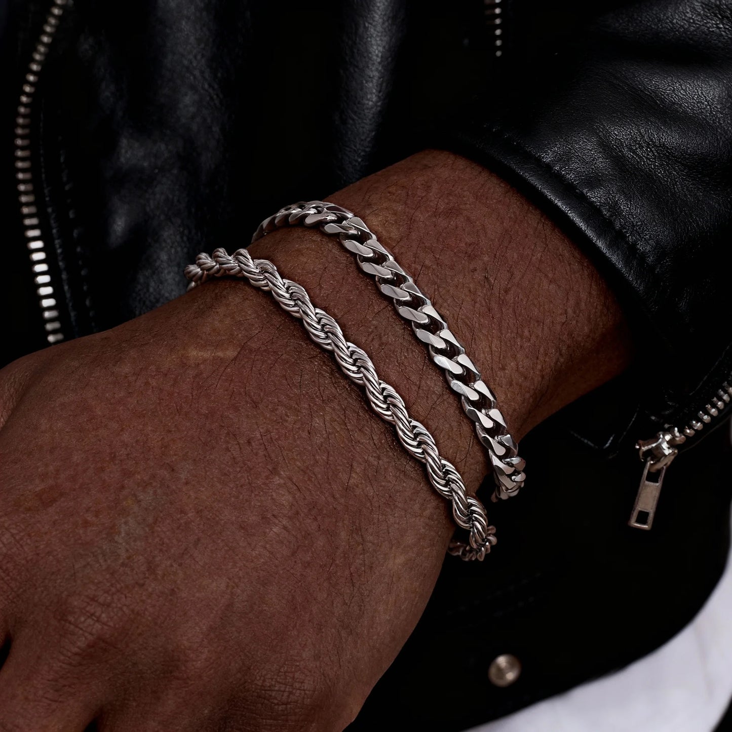 2-Piece Men's Chain Bracelet Set – Stainless Steel Twist Rope & Cuban Link Wristbands in Silver, Gold & Black | Fashion Jewelry Gift