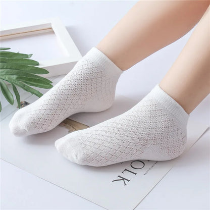 5 Pairs Kids Summer Cotton Mesh Socks Breathable Sports Ankle Socks for Boys & Girls