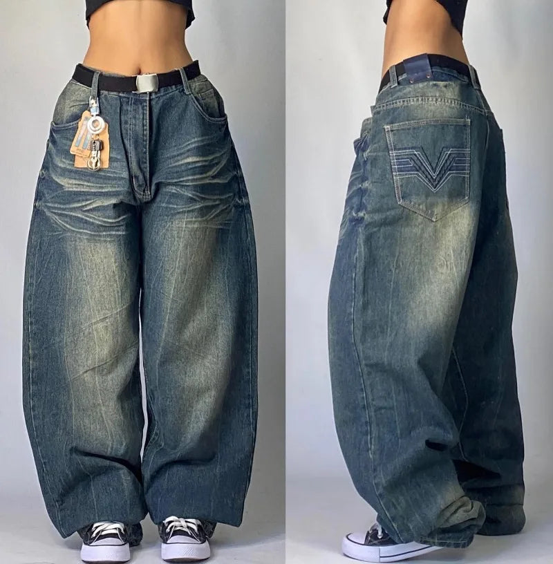 Unisex Washed Baggy Jeans – Y2K Vintage High-Waist Wide-Leg Denim Pants for Men & Women Streetwear