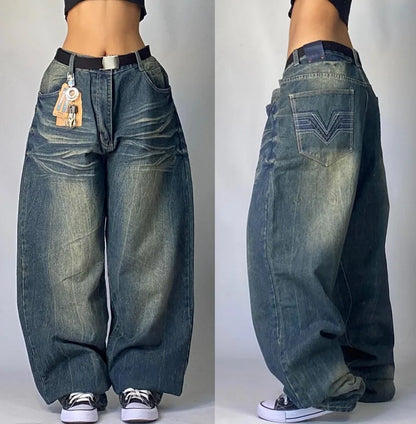 Unisex Washed Baggy Jeans – Y2K Vintage High-Waist Wide-Leg Denim Pants for Men & Women Streetwear