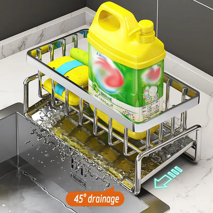Soporte de esponja de acero inoxidable para fregadero – Escurridor de cocina y organizador de jabón para almacenamiento en el fregadero