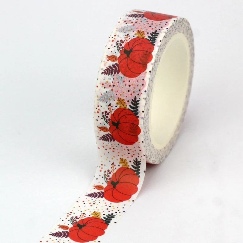 1PC 10M Fall Washi Tape – Pumpkin, Maple Leaves, Corn, Turkey & Sunflower Decorative Masking Tape for Scrapbooking, Planners & Stationery