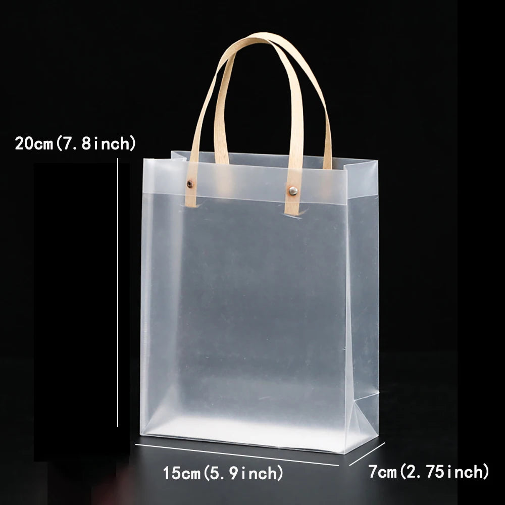 10PCS Frosted PVC Tote Gift Bags – Waterproof Transparent Reusable Gift, Candy & Party Favor Bags for Packaging & Shopping