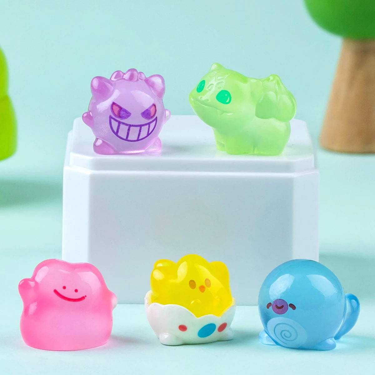 6PCS/SET Pokémon Anime Figures – Pikachu, Gengar, Bulbasaur & Charmander Luminous Cute Model Ornaments for Collection & Gifts