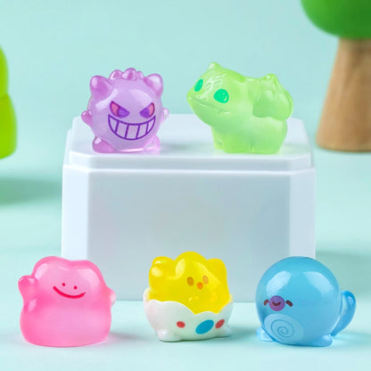 6PCS/SET Pokémon Anime Figures – Pikachu, Gengar, Bulbasaur & Charmander Luminous Cute Model Ornaments for Collection & Gifts