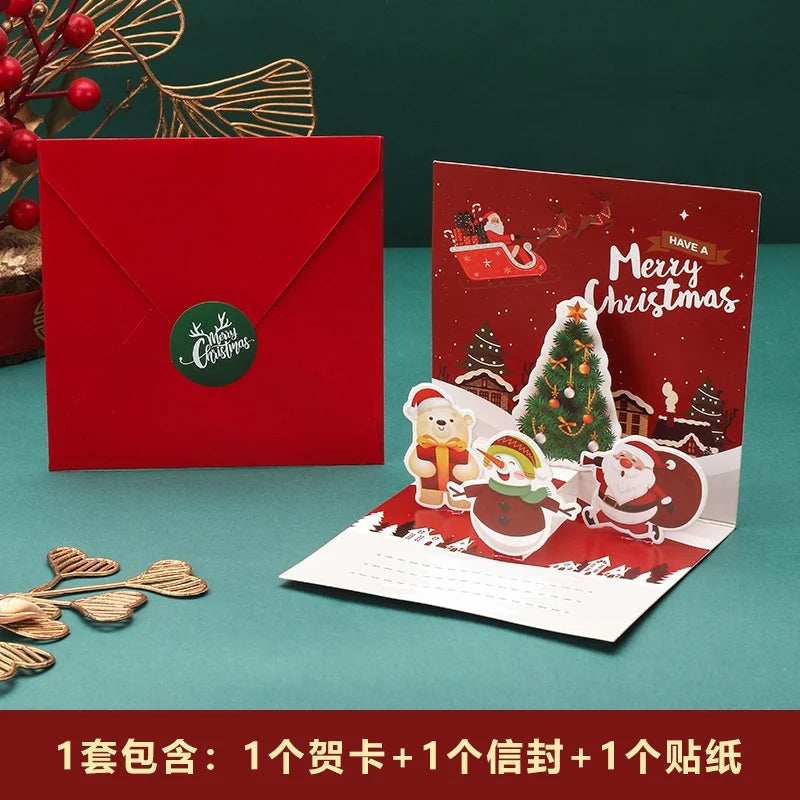 3D Santa Christmas Greeting Card – Folding Merry Christmas Best Wishes Card, Xmas Gift, New Year Blessing & Thank You Postcard