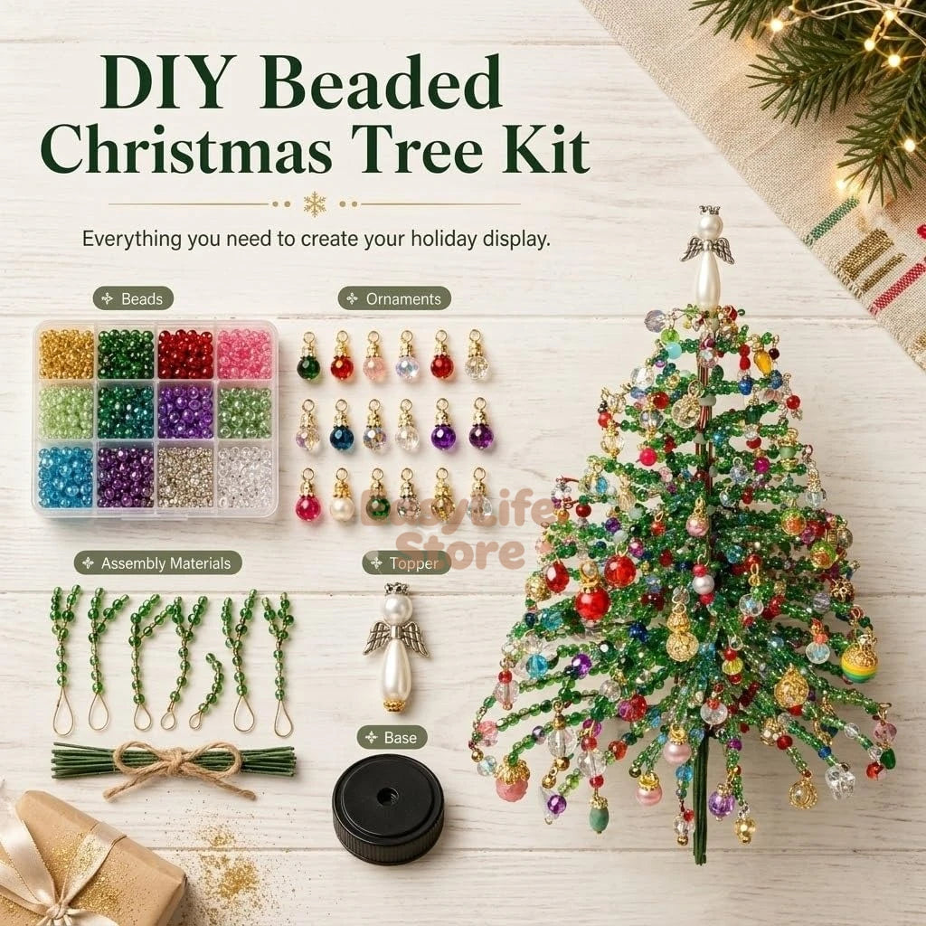 DIY Beaded Christmas Tree Kit – Crystal Bead Holiday Craft Set with LED Lights, Creative Home Decor & Gift for Adults and Kids